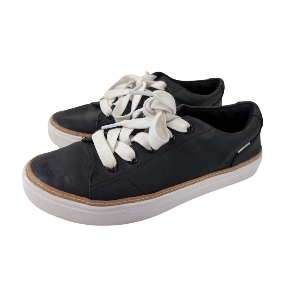 Toms Alex Sneaker Shoe Womens 6.5 Black Leather Lace Up Casual Modern Minimalist
